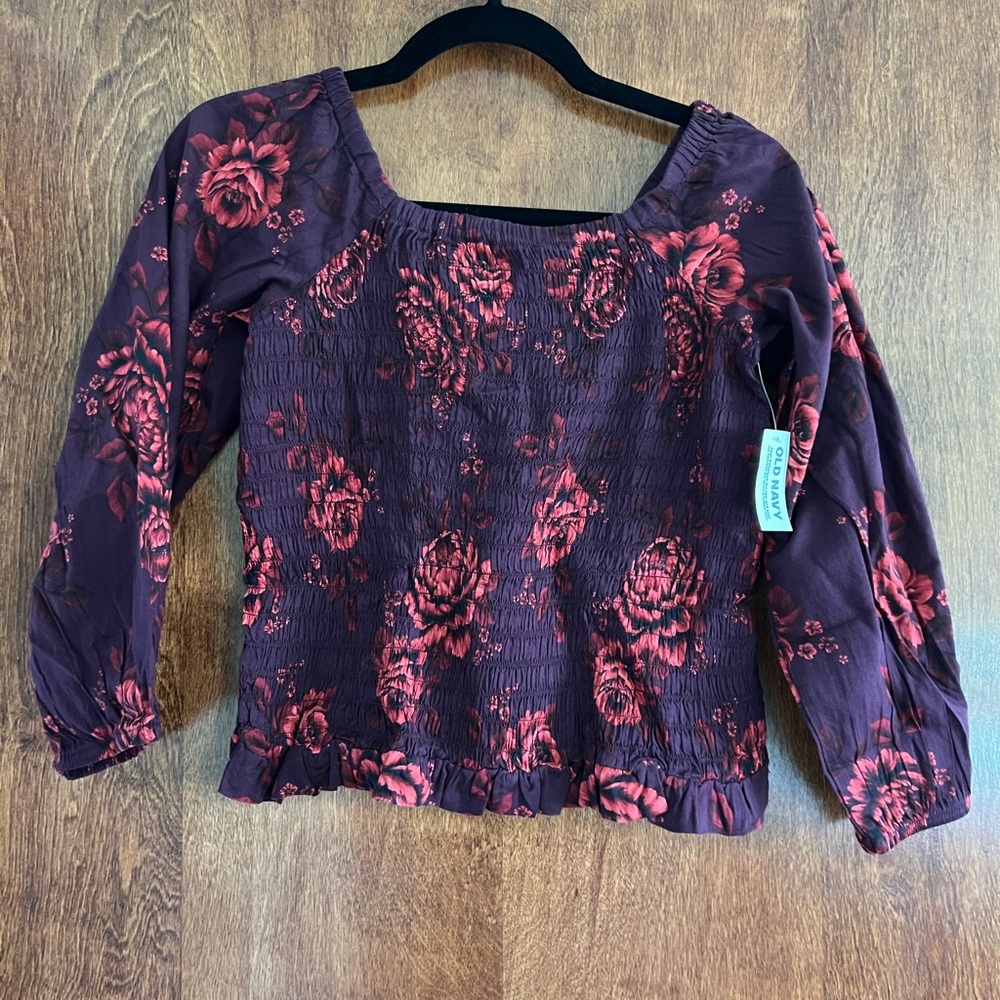 Purple and Rose Kids Flutter Sleeve‎ Smocked Blouse